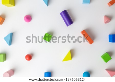 Multicolored set of 3D shapes toy abstract pattern background.