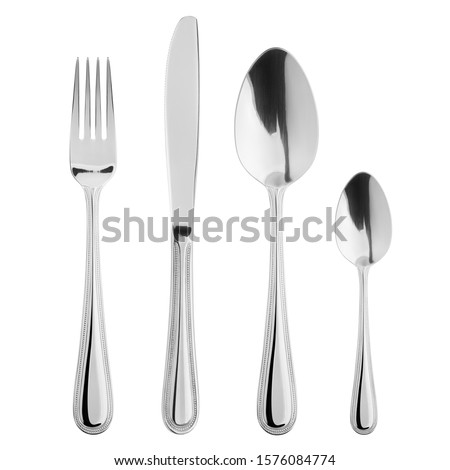 fork, knife, spoon, teaspoon, cutlery isolated on white background, clipping path Royalty-Free Stock Photo #1576084774