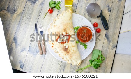 Calzone on a restaurant table