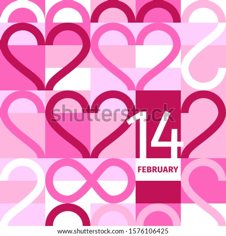 14 February - Valentine's Day. Clip art with hearts for greeting cards or wrapping paper. Concept of decoration for celebrating Valentine's Day. Seamless pattern.