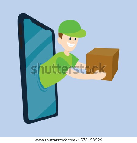 Delivery man pop out from smartphone