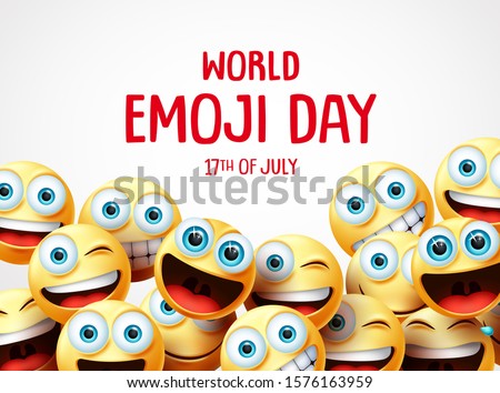 World emoji day vector banner background. World emoji day text with group of funny emojis in different facial expression in empty space white background. Vector illustration. Royalty-Free Stock Photo #1576163959