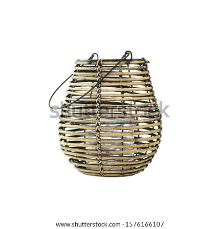 Wicker bamboo candlestick isolated on white. Interior design