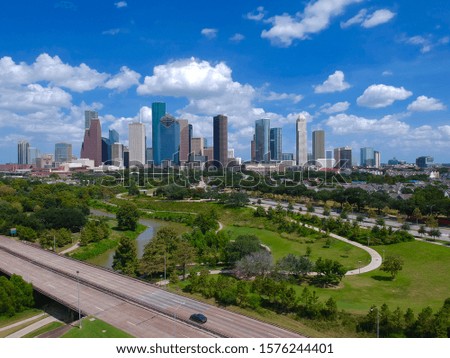 Downtown Houston in a bright day from the air