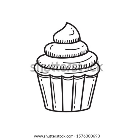 Cupcake vector illustration with  hand drawn style. Black line cupcake vector illustration isolated on white background 