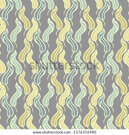 Seamless pattern with abstract curly leaf or feather motif. Hand drawn print. Vector modern style illustration for t-shirt, fabric, wrapping and wallpaper design.