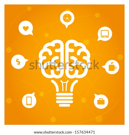 Brain light bulb with icons concept illustration  