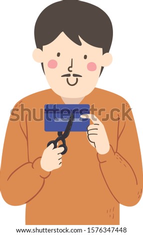 Illustration of a Man Cutting His Credit Card as His New Years Resolution to Get Out of Debt