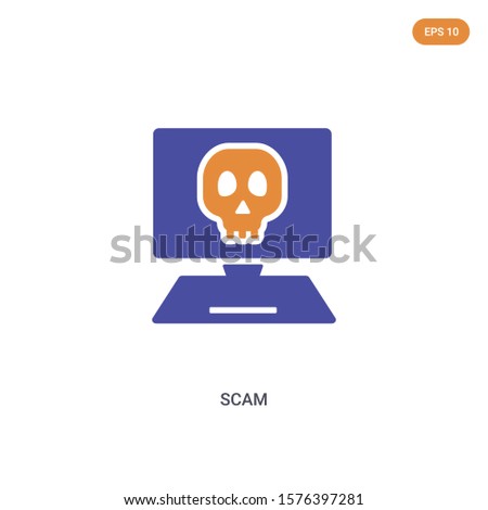 2 color scam concept vector icon. isolated two color scam vector sign symbol designed with blue and orange colors can be use for web, mobile and logo. eps 10.