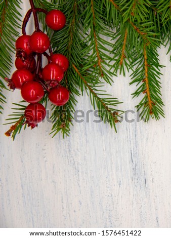 Christmas bright decor on a white wooden background.top view, Flat lay, copy space.Christmas background