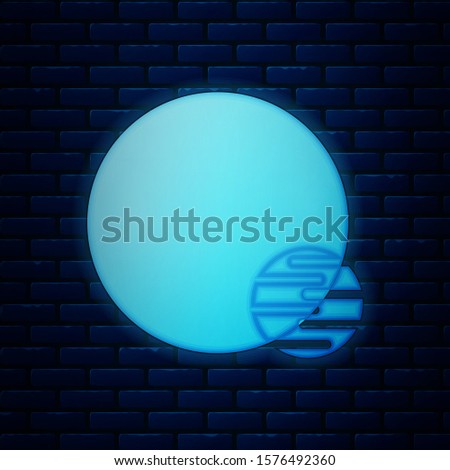 Glowing neon Planet icon isolated on brick wall background.  Vector Illustration