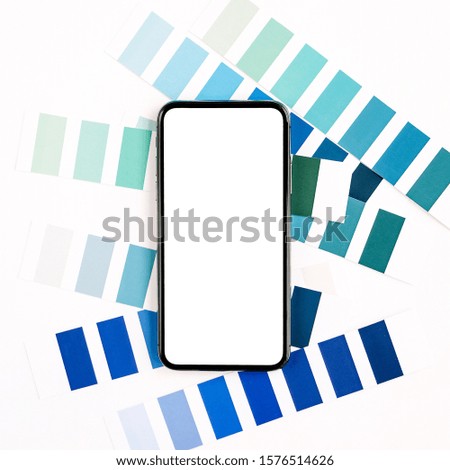 Smartphone mockup with fashion colour swatches. Color trend palette. 