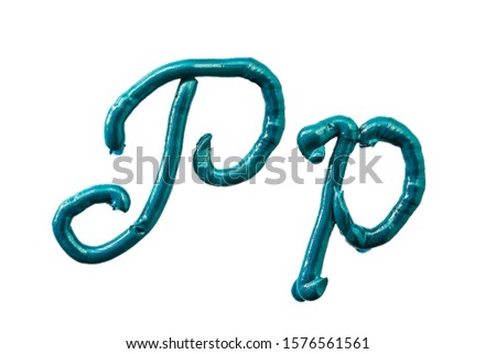 letter P of the latin alphabet. blue oil paint on white.