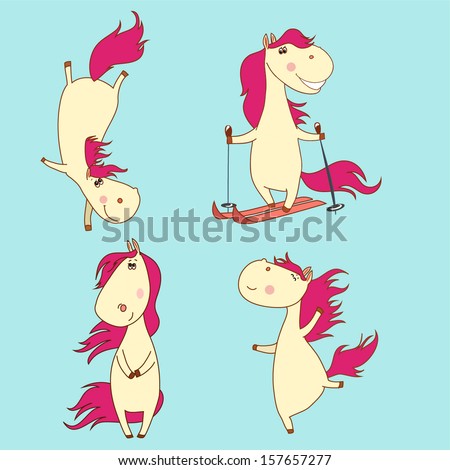 Four merry Christmas horse with a pink mane and tail