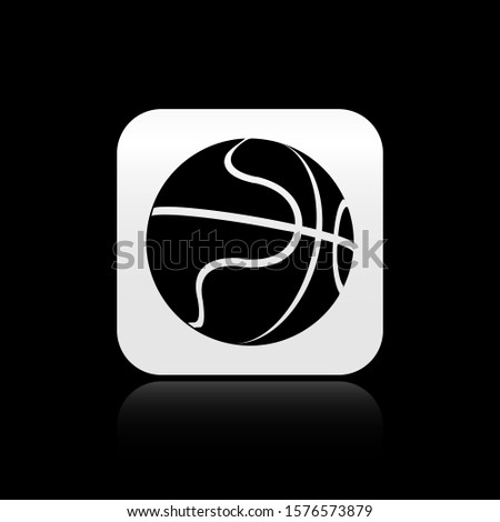 Black Basketball ball icon isolated on black background. Sport symbol. Silver square button. Vector Illustration
