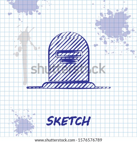 Sketch line Tombstone with RIP written on it icon isolated on white background. Grave icon.  Vector Illustration