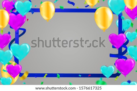 Celebration & Happy birthday banner and balloons Heart  Blue-purple and gold balloons isolated on background
