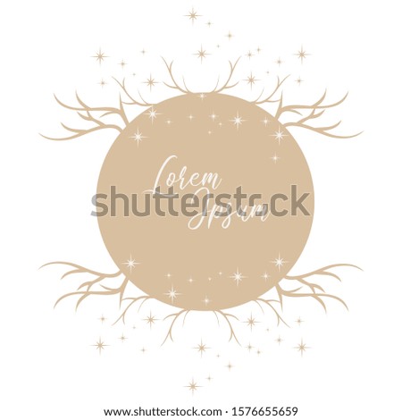 Template for Christmas card. Circle with star and the horns of reindeer