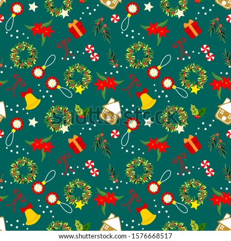 Cute Christmas gingerbread and Christmas tree seamless pattern. 