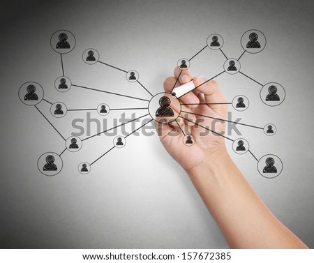 Business man drawing social network 