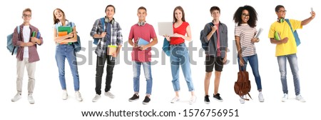 Collage with young students on white background Royalty-Free Stock Photo #1576756951