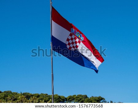 Croatian flag on display in Dubrovnik Old Town area, Croatia