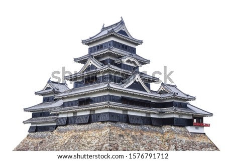 Matsumoto Castle (Matsumoto-jo) isolated on white background. It is a hilltop Japanese castle located in Chuo-ku, Kumamoto, Japan.