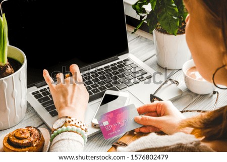 concept girl online shopping with laptop mock up