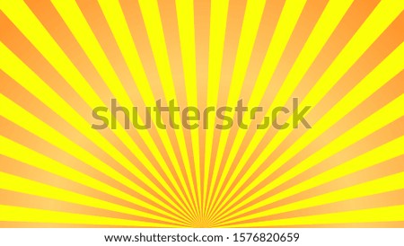 Sun rays background. Yellow orange radiate sun beam, burst effect. Sunbeam light flash boom. Template poster sale. Sunlight star, sunrise burst. Solar radiance glare, retro design illustration