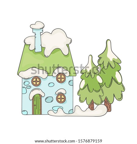 WINTER HOUSE. Merry Christmas Cartoon Vector Illustration Set