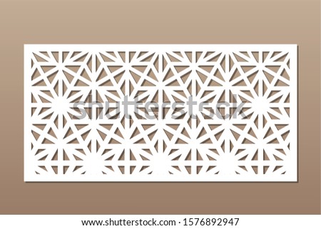 Decorative card for cutting. Recurring linear geometric mosaic pattern. Laser cut. Ratio 1:2. Vector illustration.