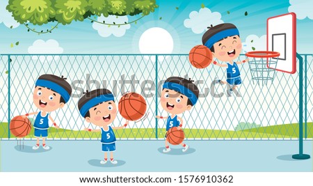 Little Kids Playing Basketball Outside