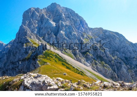 Hiking in Kamnik-Savinja Alps, Slovenia Royalty-Free Stock Photo #1576955821