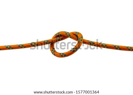 overhand knot orange rope example, white background, isolated