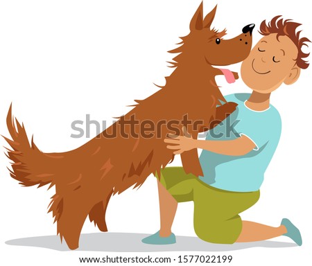 Little boy with his dog best friend, EPS 8 vector illustration