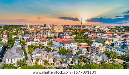 Downtown Charleston South Carolina Skyline Aerial Royalty-Free Stock Photo #1577091133