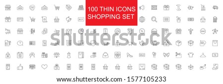 SHOPPING vs E-COMMERCE line thin icons set. Vector illustrations collection EPS10. Royalty-Free Stock Photo #1577105233