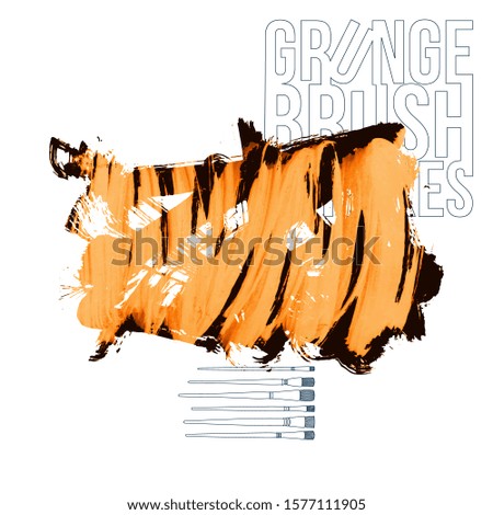 Orange brush stroke and texture. Grunge vector abstract hand - painted element. Underline and border design.