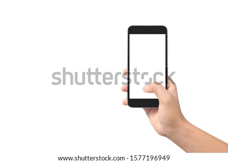 Man hand holding smartphone device and touching screen.business idea