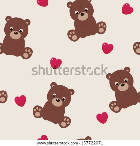 Seamless background with teddy bear and heart 