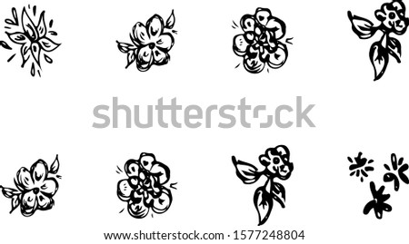 Rose outline set in line art style. Vector nature illustration. Vintage background. Black background. Floral design element. Outline rose symbol collection