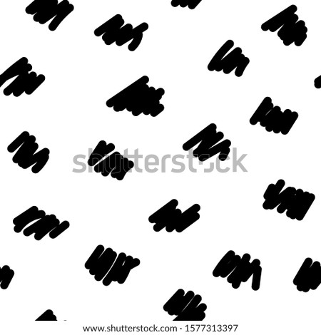 Seamless Scandinavian pattern. Black hand-drawn spots isolated on a white background. Neutral cozy ornament. Vector stock illustrations with strokes for wallpaper, posters, wrapping paper, textiles