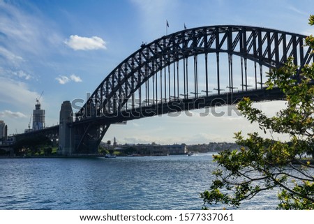 Panorama view of Sydney harbour and bridge during daylight.