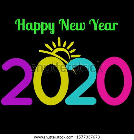 Happy New Year 2020 - Illustration, Icon, Logo, Clip Art or Image for Business, Finance or Educational Events. Template for Greeting Cards, Banners, Invitations