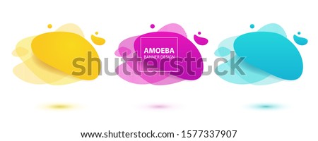 Amoeba liquid design. Dynamical colored forms of amoeba. Modern banner template for logo, flyer, presentation design. Yellow, red, blue colors