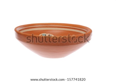 Clay plate with a picture/Empty clay plate isolated on white