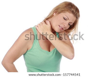 Woman with shoulder problems pain Royalty-Free Stock Photo #157744541