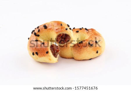 arabic oriental cookies dates with habat al Baraka maamoul isolated on white background Royalty-Free Stock Photo #1577451676