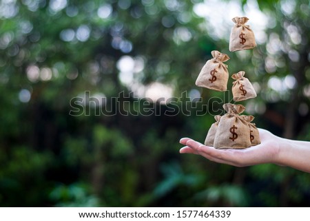 Pocket money and place it on the highest point in the park to request investment loans planned in the future Royalty-Free Stock Photo #1577464339