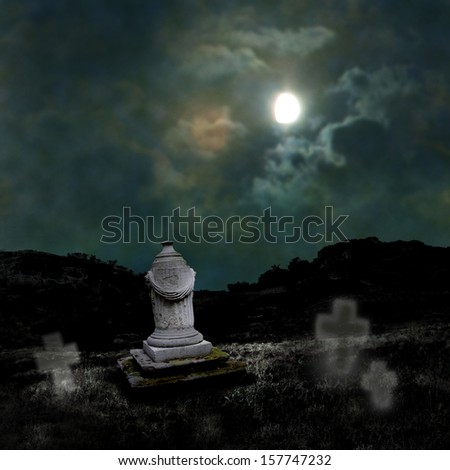 Ominous dark night in the dim moonlight on Halloween